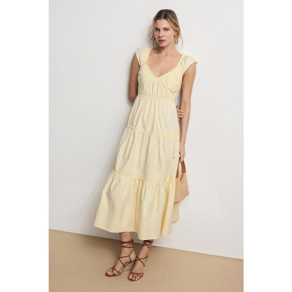 Derek Lam 10 Crosby x RTR Yellow Tiered V-Neck Dress Size 10 open seam